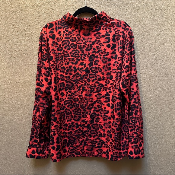 Red and Black Leopard Print Button Down Shirt - Picture 2 of 5